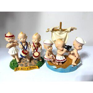 Vtg Lot of 2 Kewpie Trio Figurines "The Spirit Of Kewpies" & Nautical Sailboat